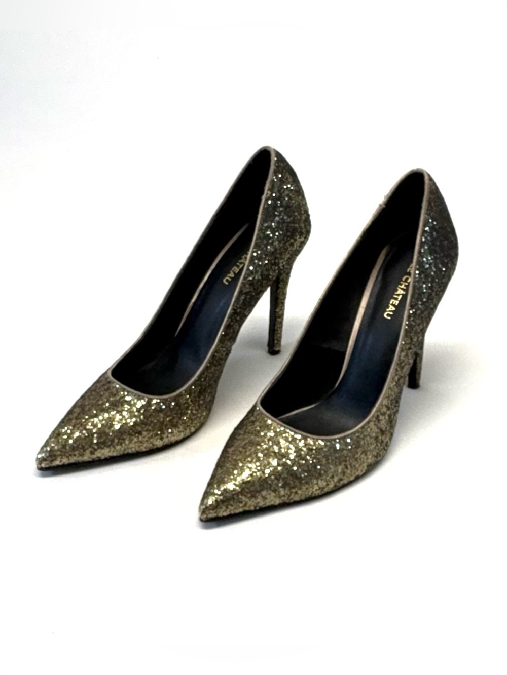 Le Chateau Gold Coarse Glitter Pointed Toe Stiletto Pumps-Size 9 (VNDS)